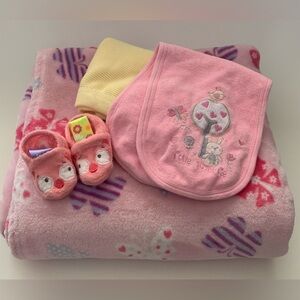 Nanette Lepore Baby Girl Plush Blanket, Blanket, Bib And Slippers Baby Shower